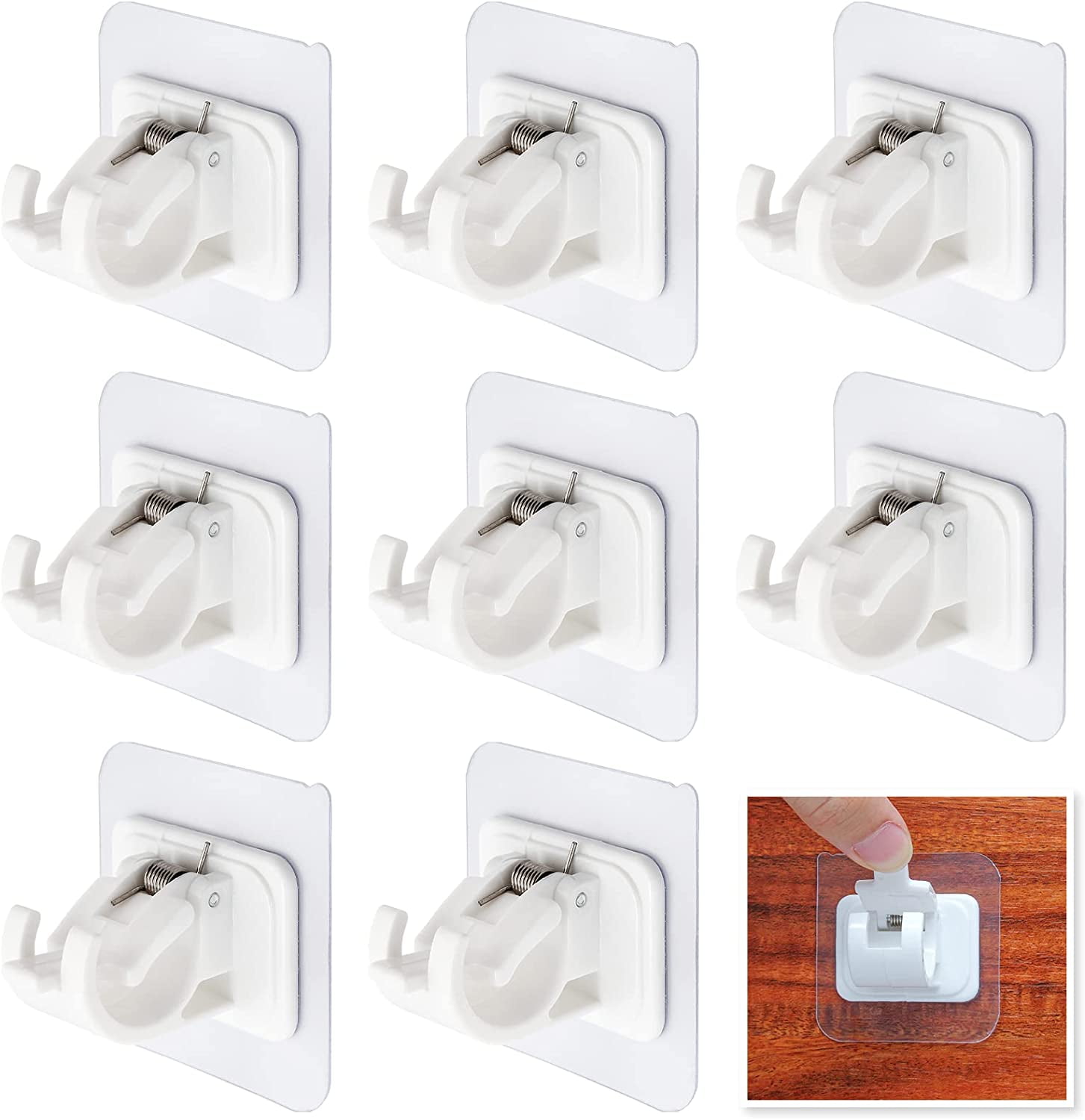 8 PCS No Drill Curtain Rod Brackets, Self Adhesive Curtain Rod Holder Hooks Nail Free Adjustable Curtain Rod Hooks Curtain Hangers for Bathroom and Hotel Use (White)