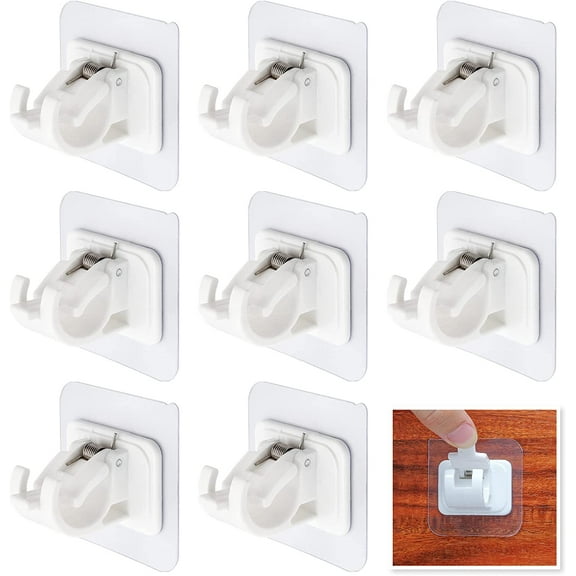 8 PCS No Drill Curtain Rod Brackets, Self Adhesive Curtain Rod Holder Hooks Nail Free Adjustable Curtain Rod Hooks Curtain Hangers for Bathroom and Hotel Use (White)