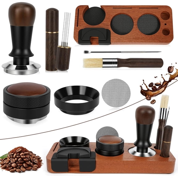 8 PCS Espresso Accessories Kit, 54mm Espresso Tamper Kit Coffee Tamper Set with Coffee Distributor, Espresso Tamping Station, Espresso WDT Stirrer,Dosing Funnel, Fits Breville 54 mm Portafilter