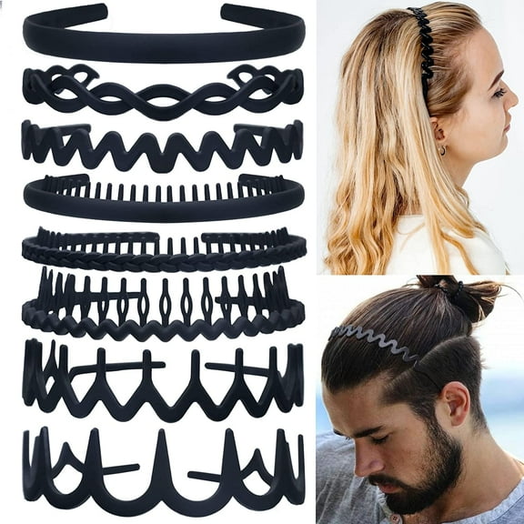 8 PCS Fashion Effortless Plastic Headbands with Teeth Comb Black Skinny Headbands No Slip Hair Bands for Women Men Teen Girls (Black 8)
