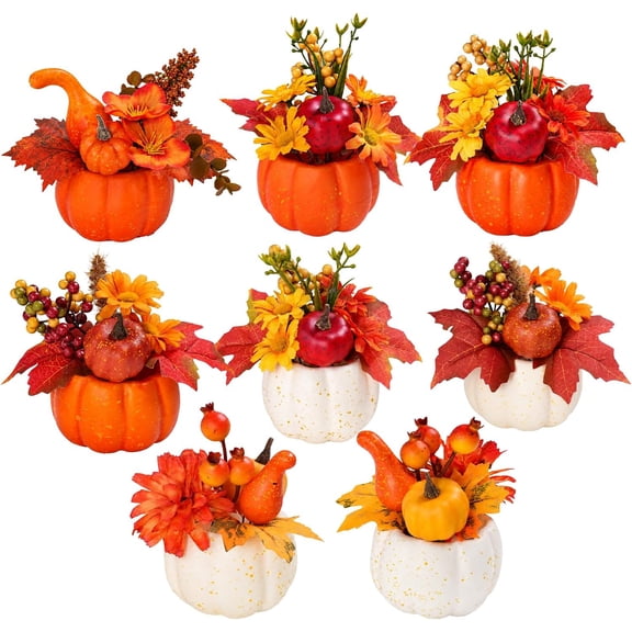 8 PCS Faux Pumpkins Mini Artificial Pumpkins for Fall Halloween Thanksgiving Holiday Home Mantel Tabletop Painting Decorations