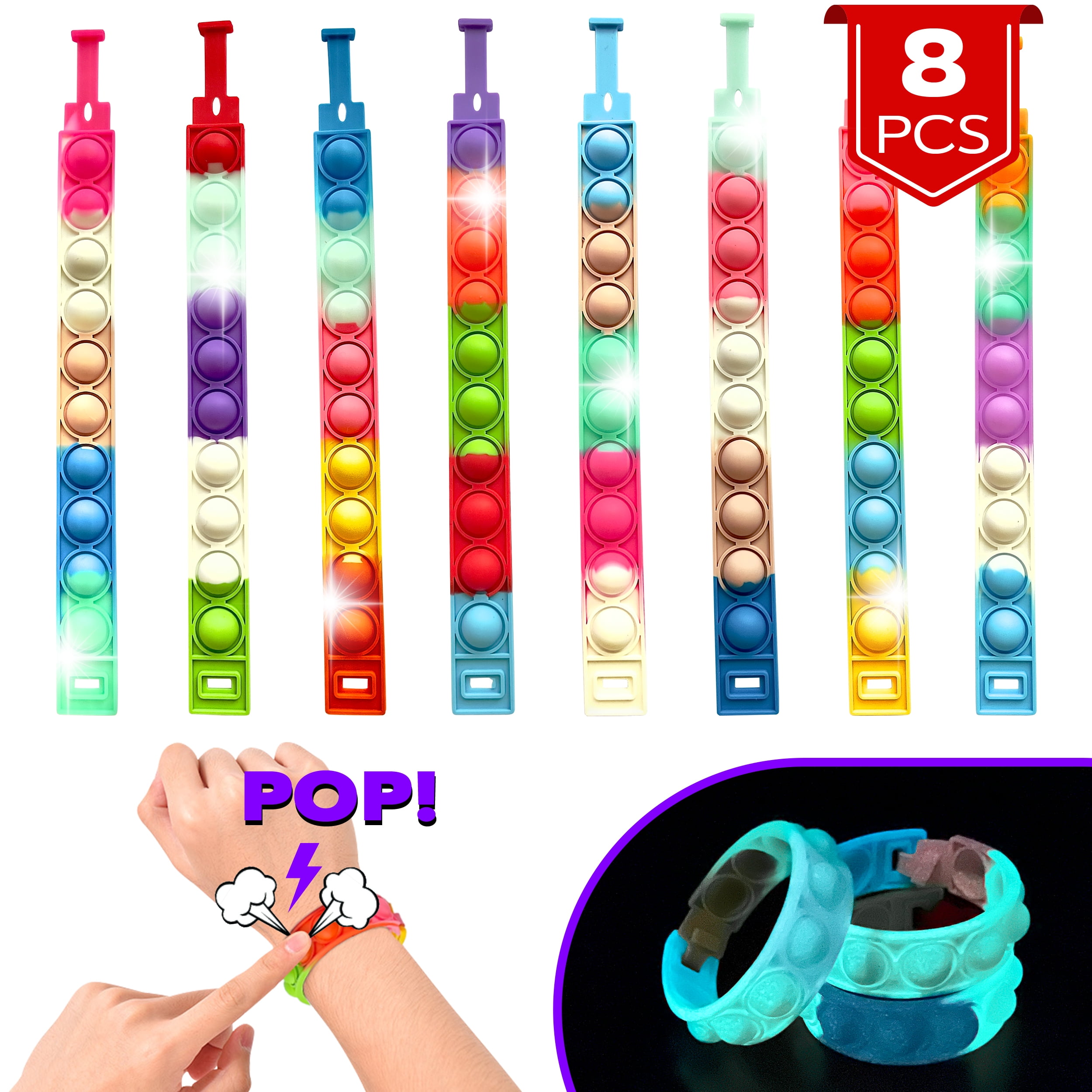  Pop Bracelet Set of 15 by Tilcare Chew Chew - 3D Pop Wristbands  for Kids and Adults with Autism- Food Grade Silicone Sensory Fidget Toy  Bracelets for Toddlers - Washable and