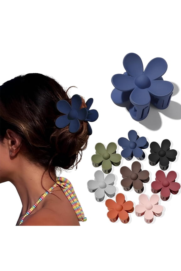8 PCS Flower Hair Claw Clips for Women Thick Hair, Cute Large Daisy Non-Slip Hair Clips Strong Hold Thin Hair Accessories for Vocation In Summer (Set-18Pcs)
