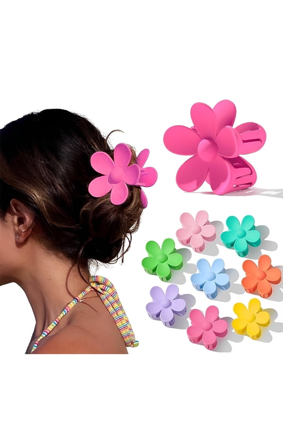 8 PCS Flower Hair Claw Clips for Women Thick Hair, Cute Large Daisy Non-Slip Hair Clips Strong Hold Thin Hair Accessories for Vocation In Summer (Set-18Pcs)