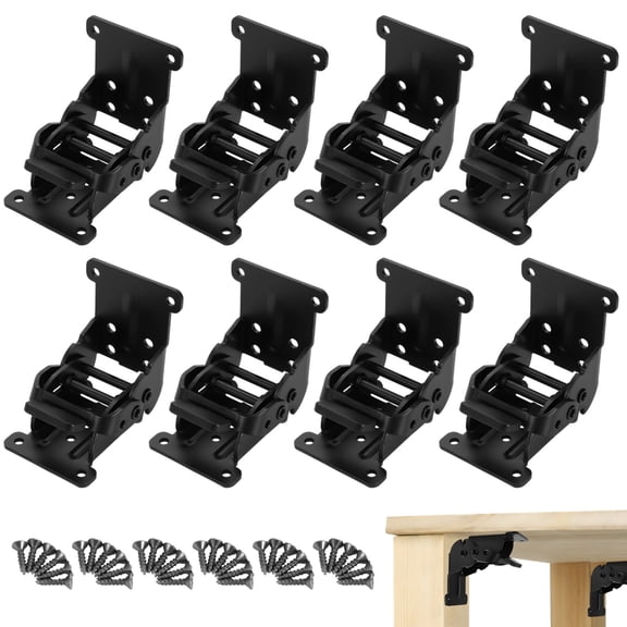 8 Pack Heavy Duty Folding Table Leg Brackets – Self‑Locking Hinges with Screws, Manganese Steel, 0°/90°/180° Lock Positions, for Workbench, RV Table, Wall‑Mounted Bed Frame & Folding Desks