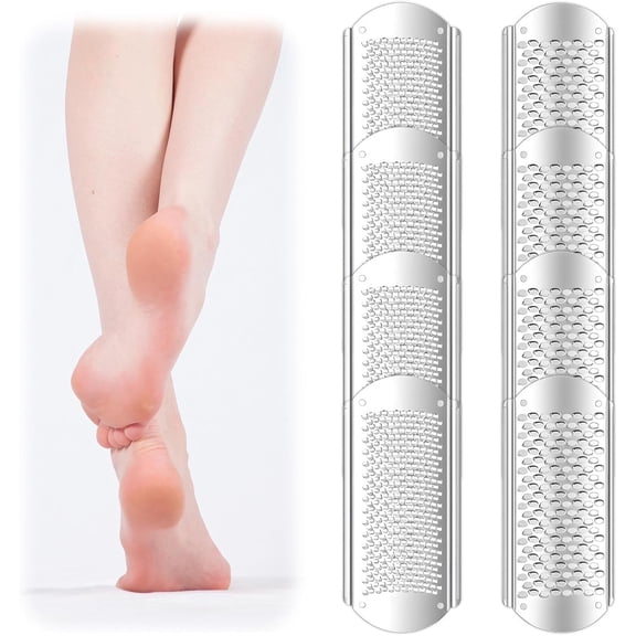 8 PCS Foot File, Callus Remover for Feet Stainless Steel Replacement Blades 2 Designs Big & Fine Hole Foot File Pedicure Tool Detachable Feet Scrubber for Rasp Corn Hard Skin Remove, Wet and Dry Use