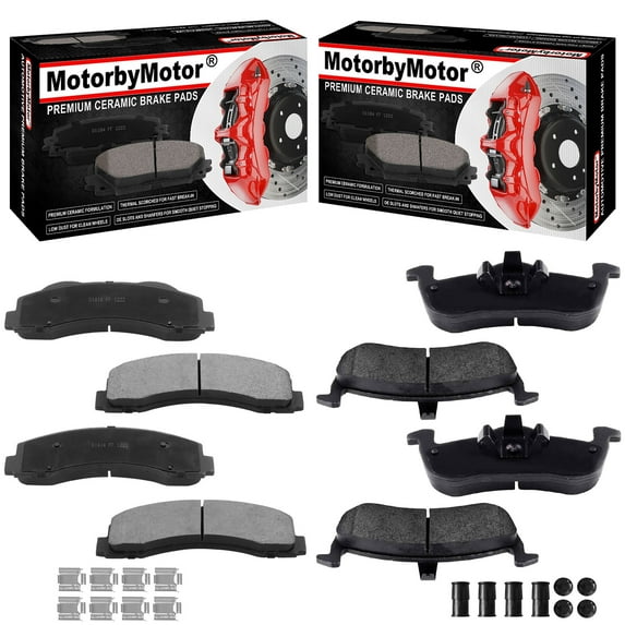 8 PCS Front & Rear Ceramic Brake Pads w/Hardware Fits Fits for Ford Expedition 2010-2017, Lincoln Navigator 2010-2017 Low Dust Brake Pad (All Models)