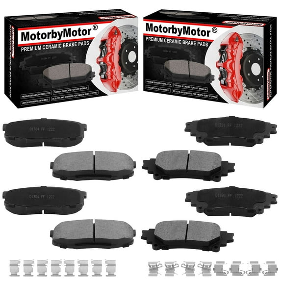 8 PCS Front & Rear Ceramic Brake Pads w/Hardware Kits Fits for Lexus RX350 RX450h 2010-2015, Toyota Highlander 2014-2018, Toyota Sienna 2011-2018 Low Dust Brake Pad (All Models)