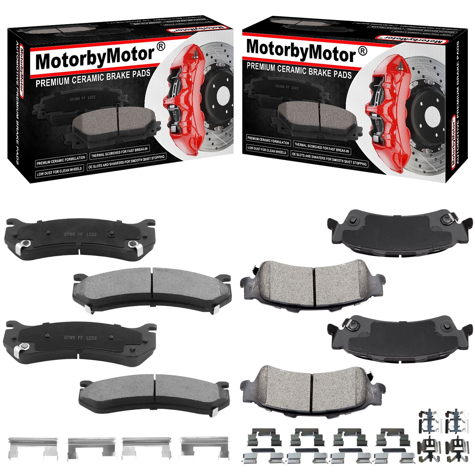 8 PCS Front & Rear Ceramic Brake Pads w/Hardware Kits Fits for