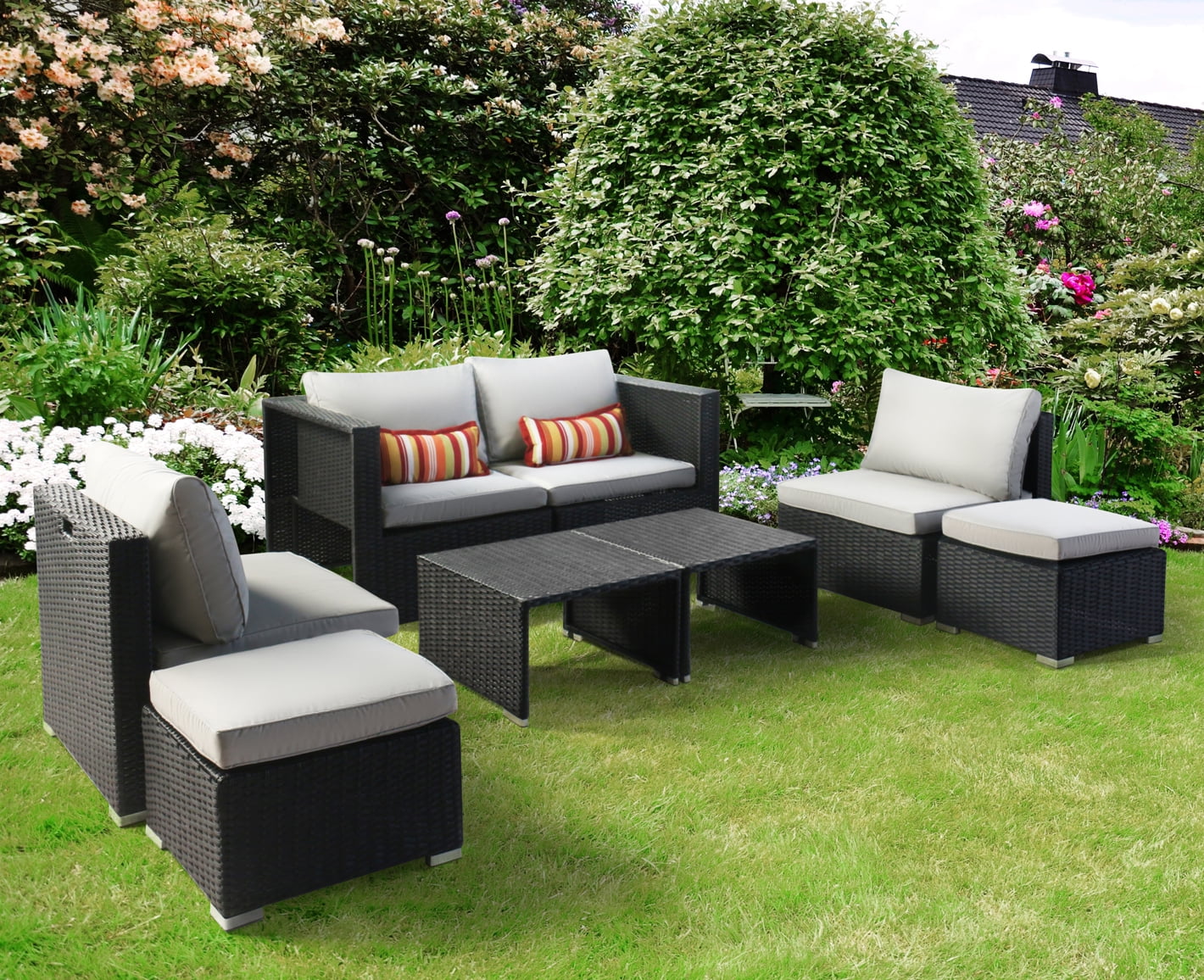 8 PCS Fully Assembled Patio Furniture Sets Outdoor Sectional Sofa
