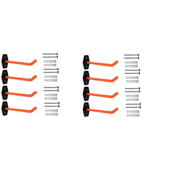 8 PCS Garage Hooks Heavy Duty Wall Mount,Tire Storage System with Anti-Slip Coating,Hang Heavy Tools for Bikes,Tools,8 * Garage Wall Hooks 16 * Screws 16 * Wall Plugs,Black&Orange