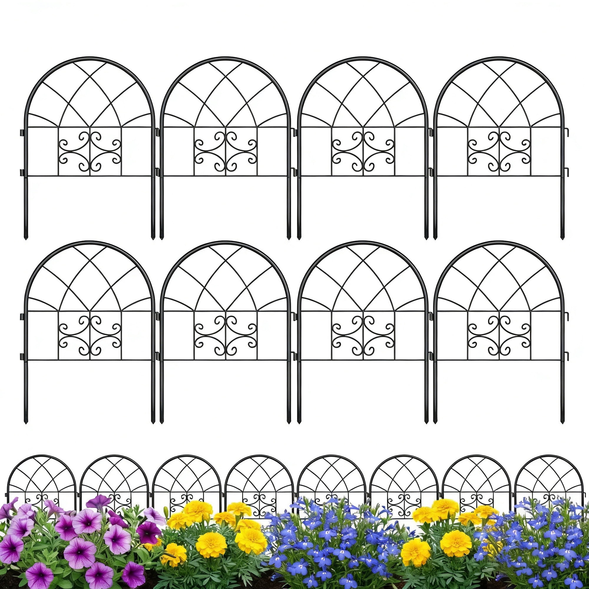 8 PCS Garden Fence, 26in x 20in Decorative Arched Garden Border Fence, No Dig Animal Barrier Fencing Metal Garden Fence Panels for Flower Beds, Patio