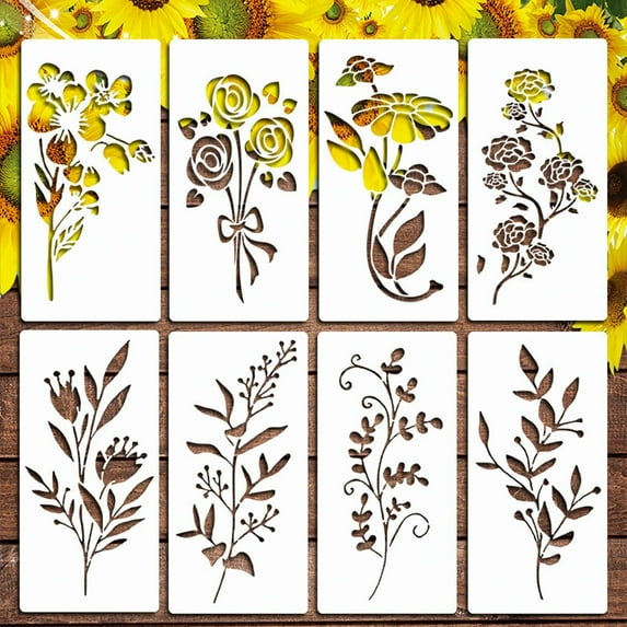 8 PCS Garden Fence Large Flower Stencils-DIY Decoration, Reusable Floral Stencil for Painting on Wood Walls Fence Pattern, Hollow Out Leaf Texture Paint Crafts Stencils Clearance Favor