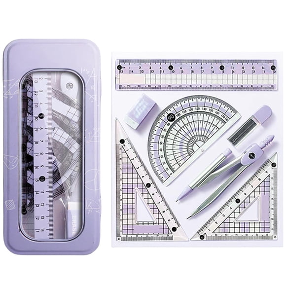 8 PCS Geometry Set Cute Compass Set with Maths Protractor Rulers, Math Set for Drawing Measuring Tools, Kawaii Ruler Kit