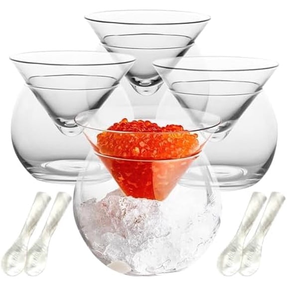 8 PCS Glass Caviar Serving Set with Shell Caviar Spoons Chiller Server with Ice Holder for Shrimp Ice Cream Martinis and Cocktails Dishwasher Safe Caviar Serving Dish$$Home Decor, Kitchen, & Other