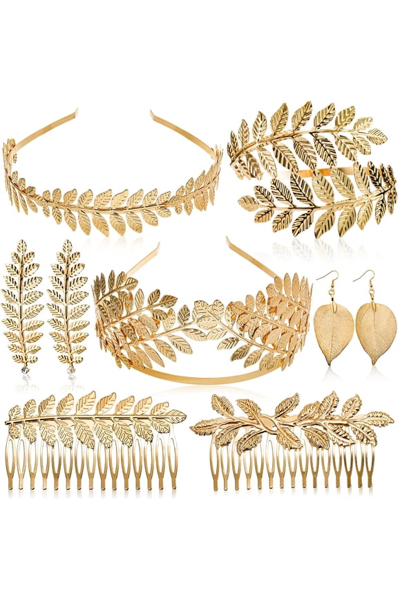8 PCS Gold Leaf Crown Headband -