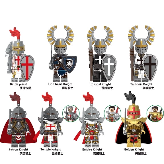 8 PCS Golden Knight Building Blocks Toy Set Featuring Medieval Soldier, Ideal Collectible Birthday Gift