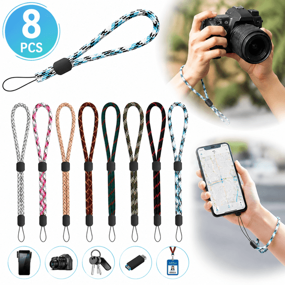 8 PCS Hand Wrist Strap Lanyard, Adjustable Nylon Colorful for Mobile Phone, Camara, USB Flash Drive, ID Name Tag Badge