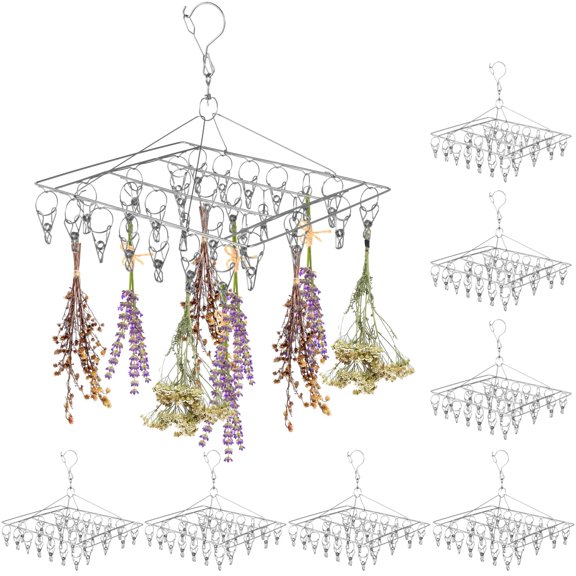 8 PCS Herb Drying Rack, Stainless Steel Hanging Herb Drying Rack with 30 Clips, Windproof Herb Dryer Flower Drying Rack, Space-Saving Drying Rack for Aromatic Herbs Spices Tea Leaves