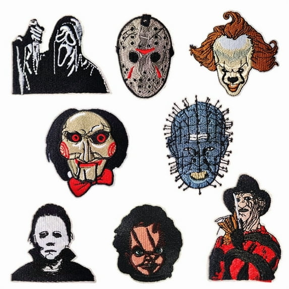 8 PCS Horror Film Styles Embroidered Patches, Sew on/Iron on Patches, Applique for Clothes Dress Pants Hats Jeans, Sewing Flowers Applique DIY Accessory