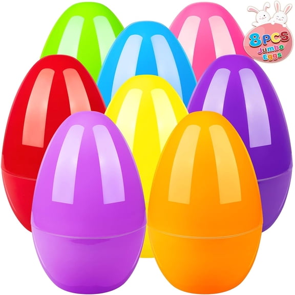 8-PCS Jumbo 10-Inch Plastic Easter Eggs, Empty Fillable Eggs for Easter Egg Hunt, Basket Stuffers and Party Favors for Kids