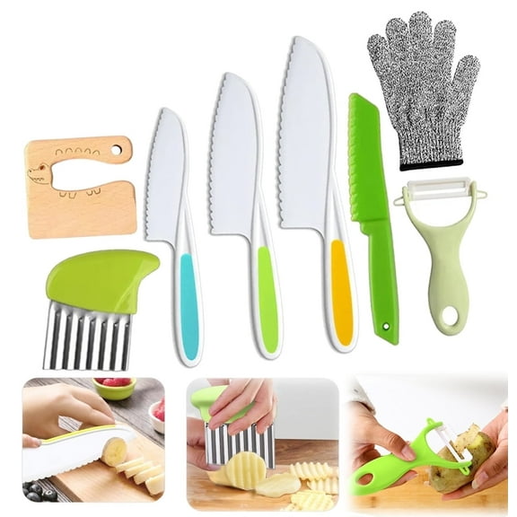 8 PCS Kids Knifes Set for Real Cooking, Wooden Kids Kitchen Knife, Kitchen Tools for Toddlers,Birthday Gifts for Girls & Boys Age 3-8