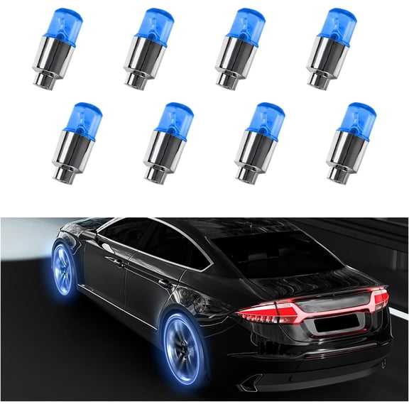 8 PCS LED Tire Valve Stem Cap Lights, Waterproof Motion Tyre Spoke Lights for Wheel Decoration, Cool Modify Neon Valve Wheel Light Assemble, Universal Motorcycle Accessories (Blue)
