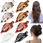 8 PCS Large Flat Hair Clips for Women Girls, French Concord Lay Down Claw Clips for Thick Thin Hair, Leopard Print Stylish Strong Hold Hair Accessories for Wome