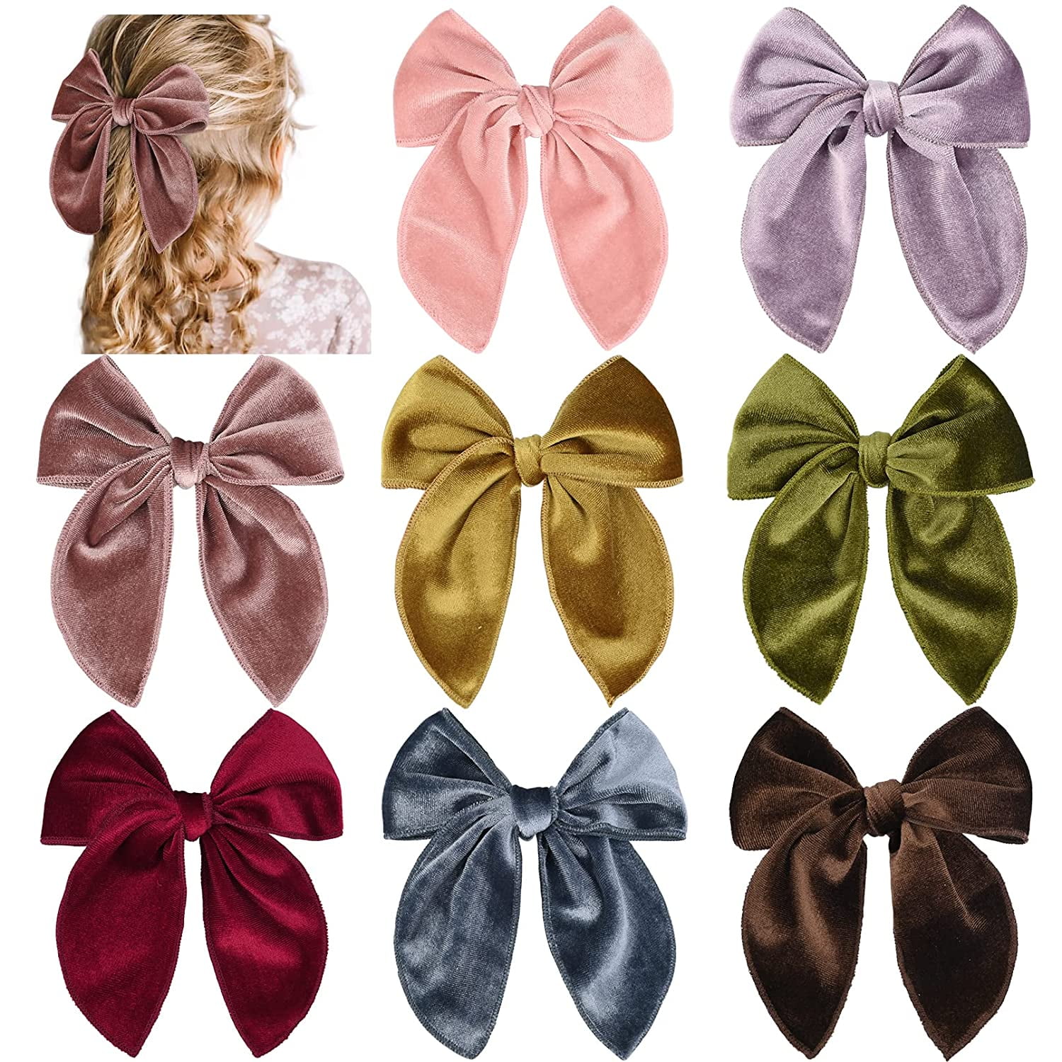  4 PCS Velvet Hair Bows For Girls, Pink Bow Clips For