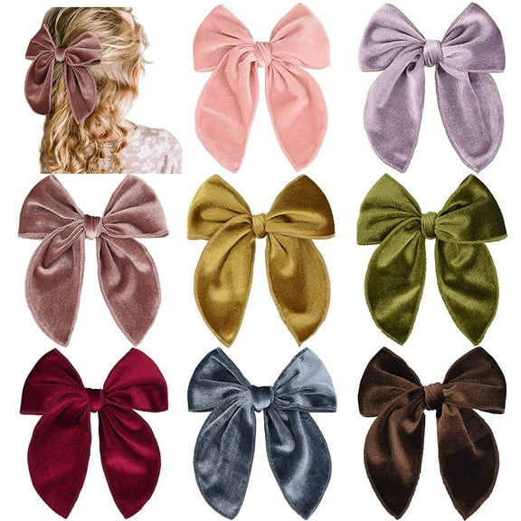 8 PCS Large Velvet Hair Bow Fable Hair Bow for Toddlers Girls Handmade Red Neutral Bow Hair Accessories for Little Baby Girls Kids -B