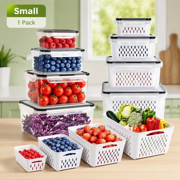 8 PCS Leakproof Fruit and Vegetable Storage Containers with Removable Colander, Microwave & Dishwasher Safe Produce Keeper for Freshness