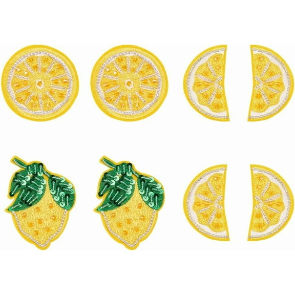 8 PCS Lemon Beaded Embroidered Iron On Sew On Patches Yellow Lemon Slice Fruit Sequin Applique Patches