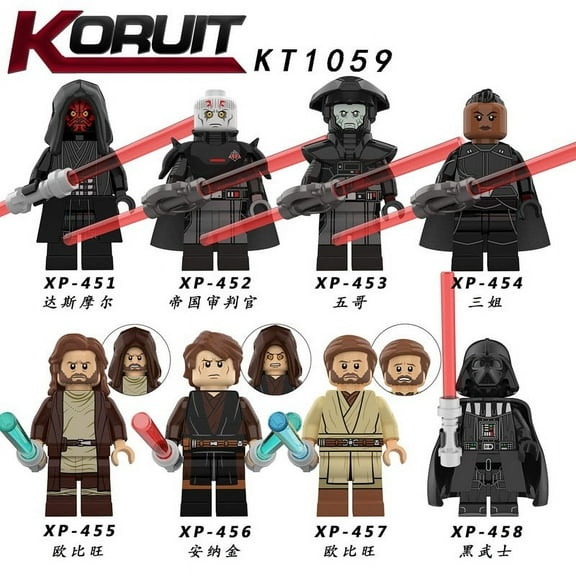 8 PCS MOC Space Wars Minifigures Obi-Wan Black Warrior Brick Figures Set, DIY Assemble Toys for Children & Fans