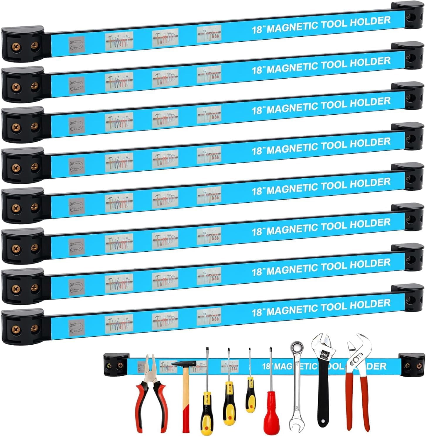 8 PCS Magnetic Tool Holder Strip 18 Inch Tool Magnet Bar for Garage Organization Heavy Duty Space Saving Tool Organizer with Mounting Screws for Garage Workshop Kitchen