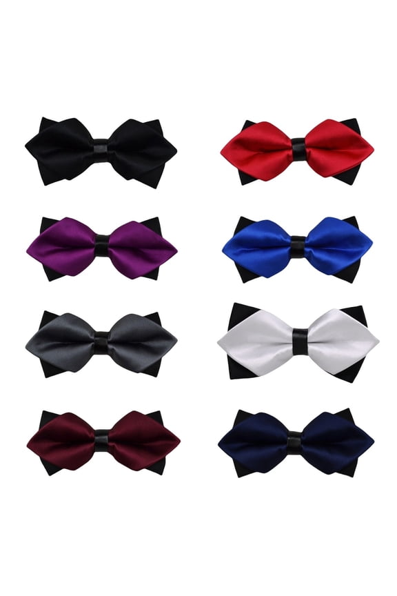 8 PCS Men Solid Diamond Tip Bowtie Wedding Tuxedo Pre-tied Adjustable Bow Ties