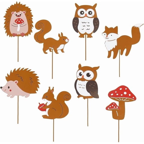 8 PCS Metal Animal Plant Yard Decor, Garden Art for Outside Decorations, Outside Decorative Stake Accessories and Lawn Ornaments, Outdoor Decor Fall Yard Stakes