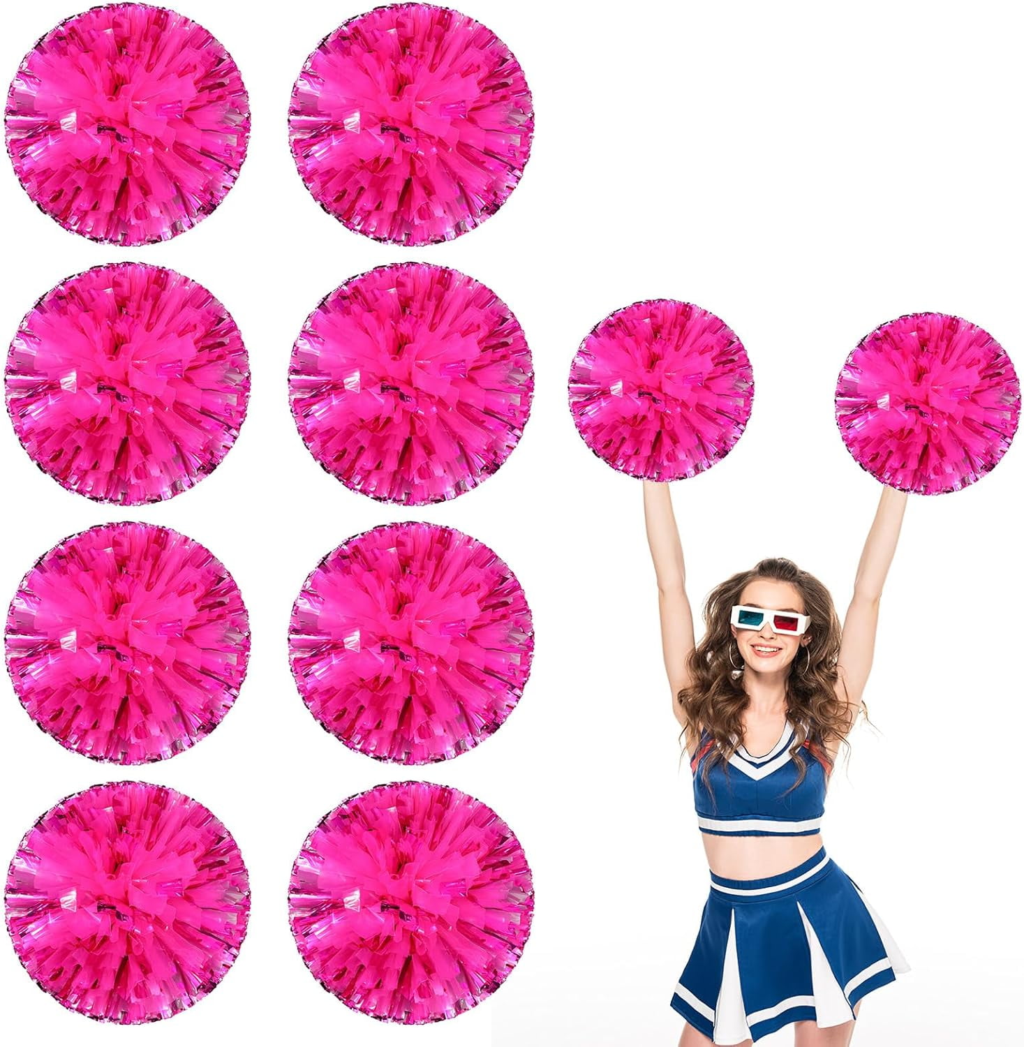 8 PCS Metallic Cheerleading Pom Pom for Team Spirit Sports Dance Cheering Kids Adults-Ring Style