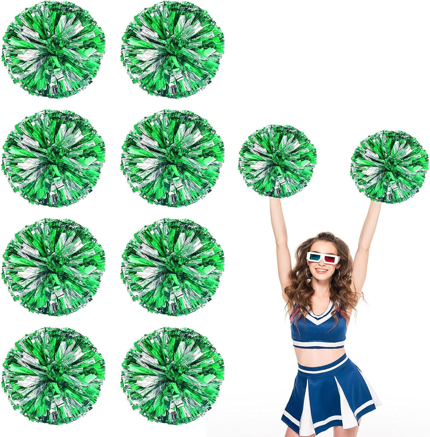 8 PCS Metallic Cheerleading Pom Pom for Team Spirit Sports Dance Cheering Kids Adults-Ring Style