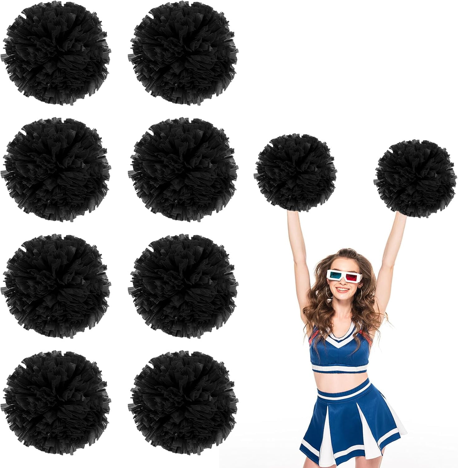 8 PCS Metallic Cheerleading Pom Pom for Team Spirit Sports Dance Cheering Kids Adults-Ring Style