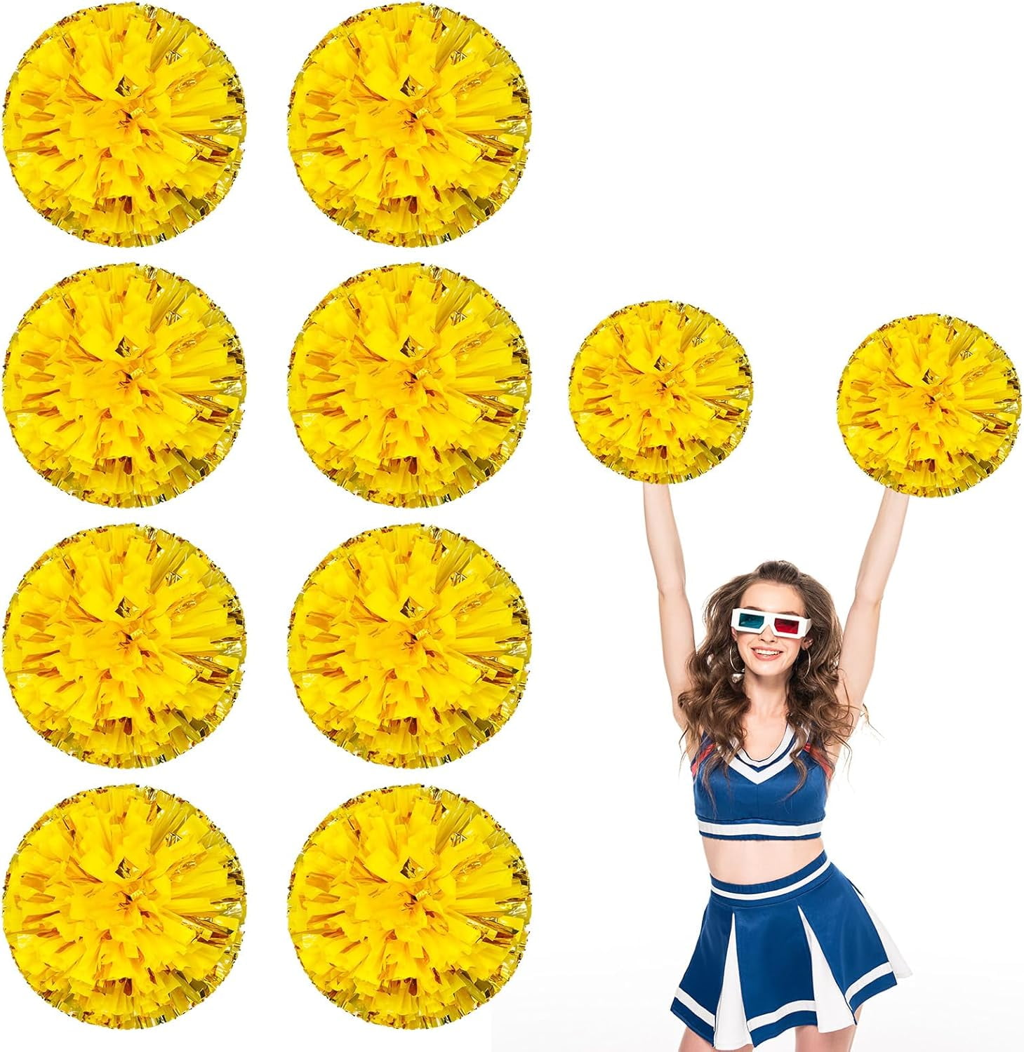 8 PCS Metallic Cheerleading Pom Pom for Team Spirit Sports Dance Cheering Kids Adults-Ring Style