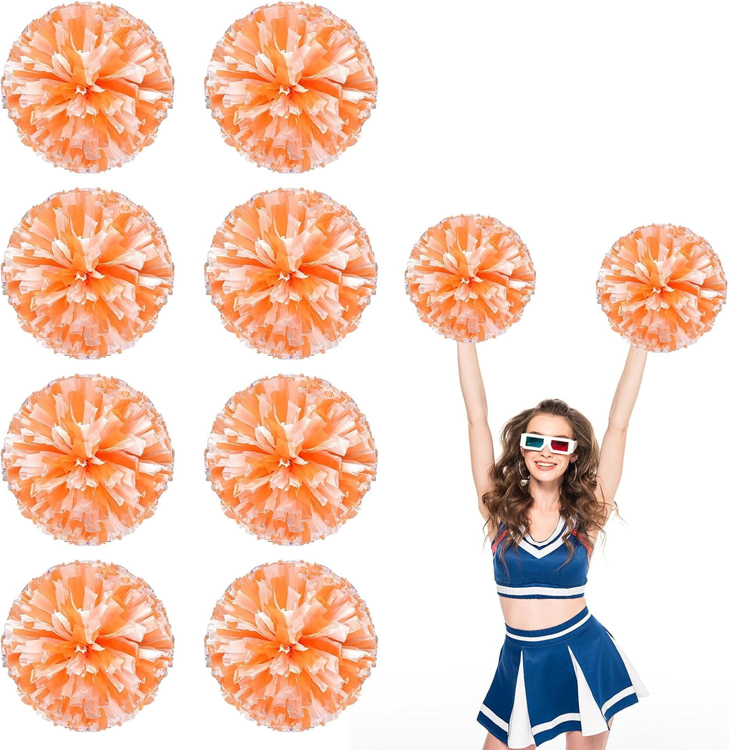 8 PCS Metallic Cheerleading Pom Pom for Team Spirit Sports Dance Cheering Kids Adults-Ring Style