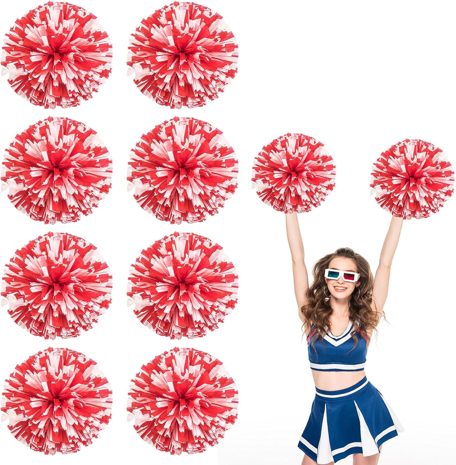 8 PCS Metallic Cheerleading Pom Pom for Team Spirit Sports Dance Cheering Kids Adults-Ring Style