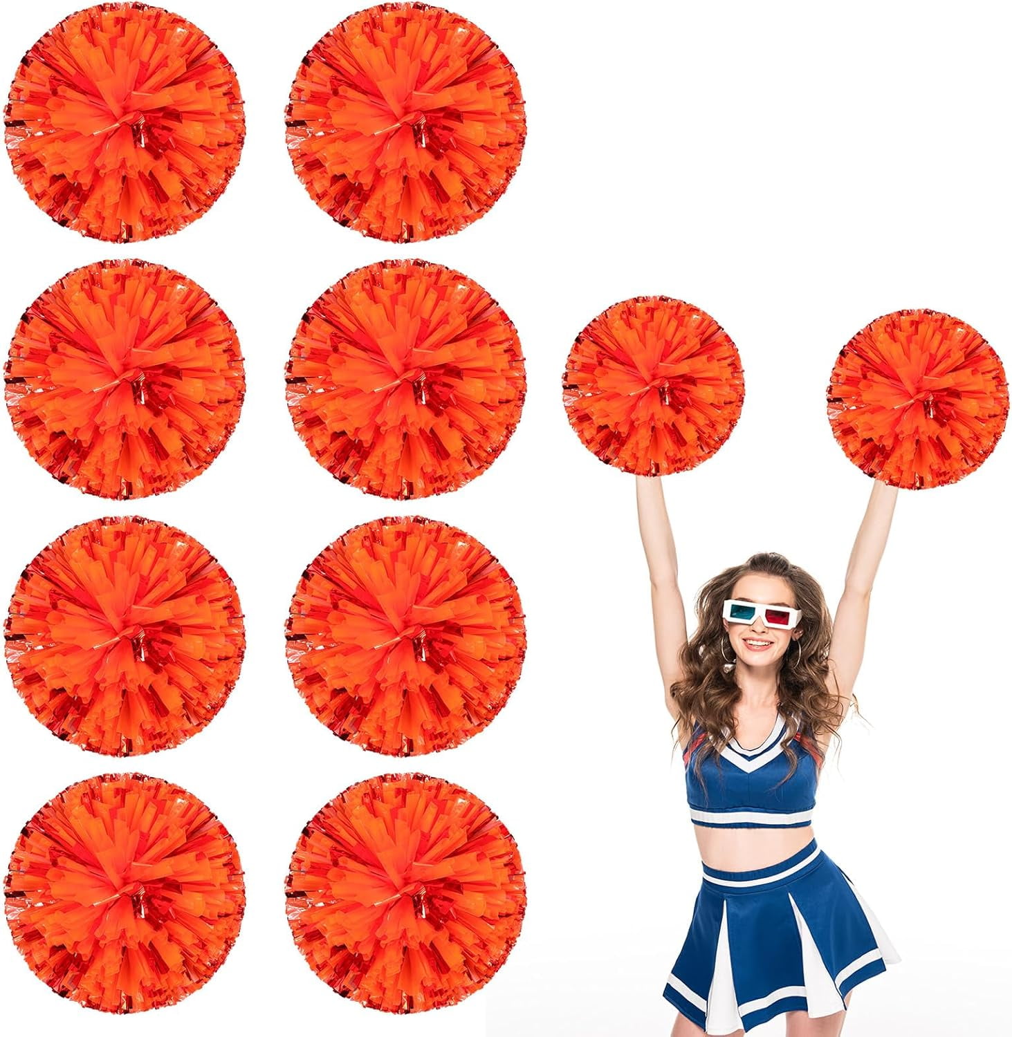 8 PCS Metallic Cheerleading Pom Pom for Team Spirit Sports Dance Cheering Kids Adults-Ring Style