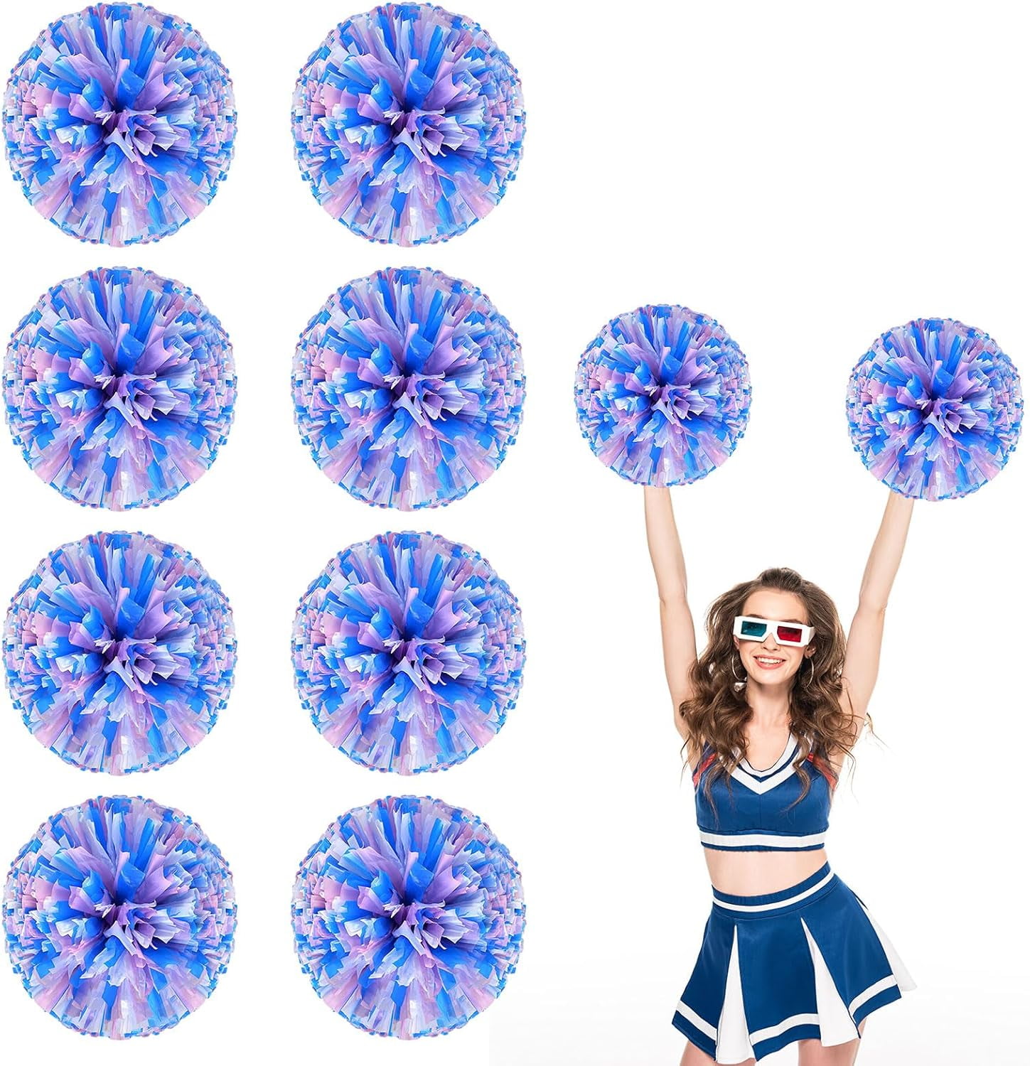 8 PCS Metallic Cheerleading Pom Pom for Team Spirit Sports Dance Cheering Kids Adults-Ring Style