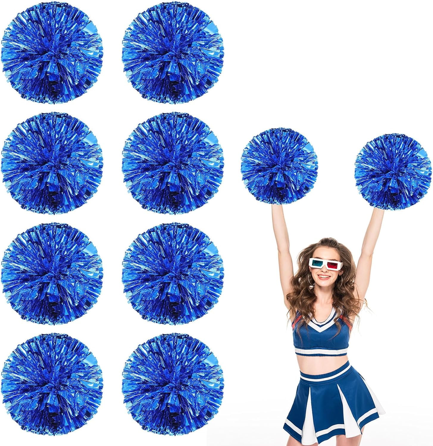 8 PCS Metallic Cheerleading Pom Pom for Team Spirit Sports Dance Cheering Kids Adults-Ring Style