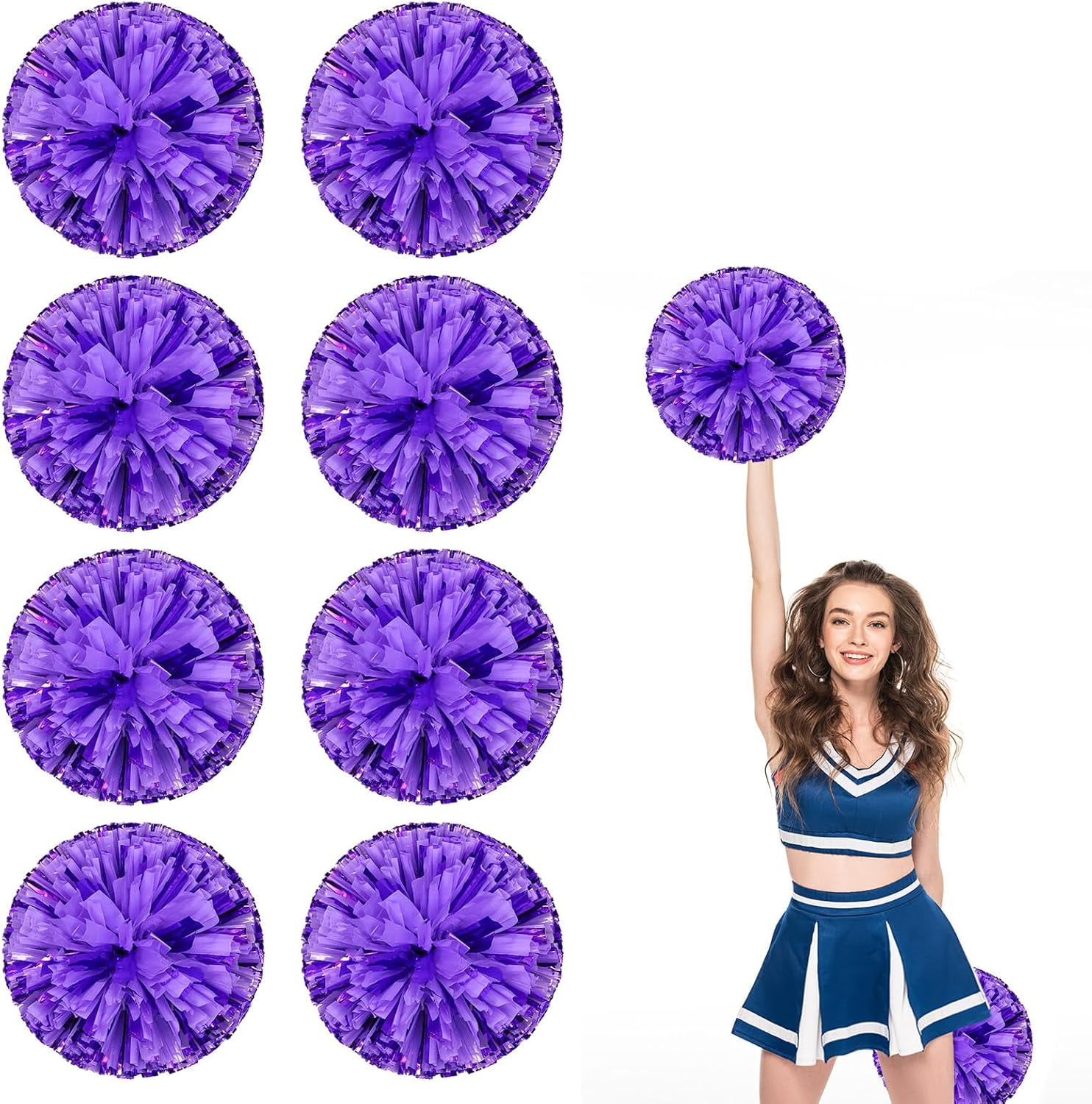8 PCS Metallic Cheerleading Pom Pom for Team Spirit Sports Dance Cheering Kids Adults-Ring Style