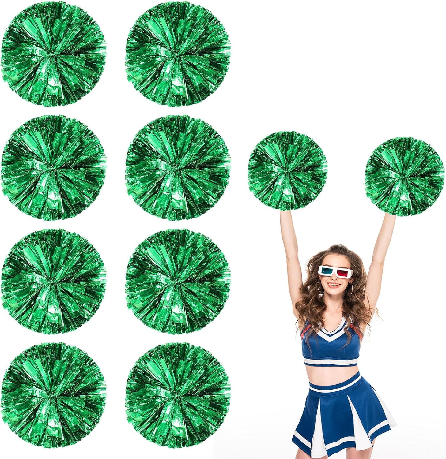 8 PCS Metallic Cheerleading Pom Pom for Team Spirit Sports Dance Cheering Kids Adults-Ring Style