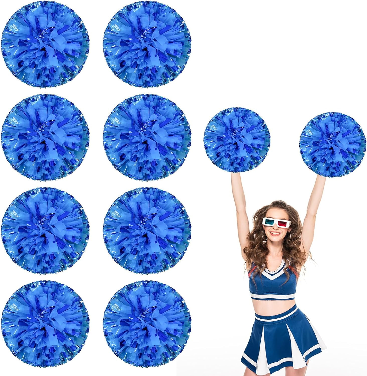 8 PCS Metallic Cheerleading Pom Pom for Team Spirit Sports Dance Cheering Kids Adults-Ring Style