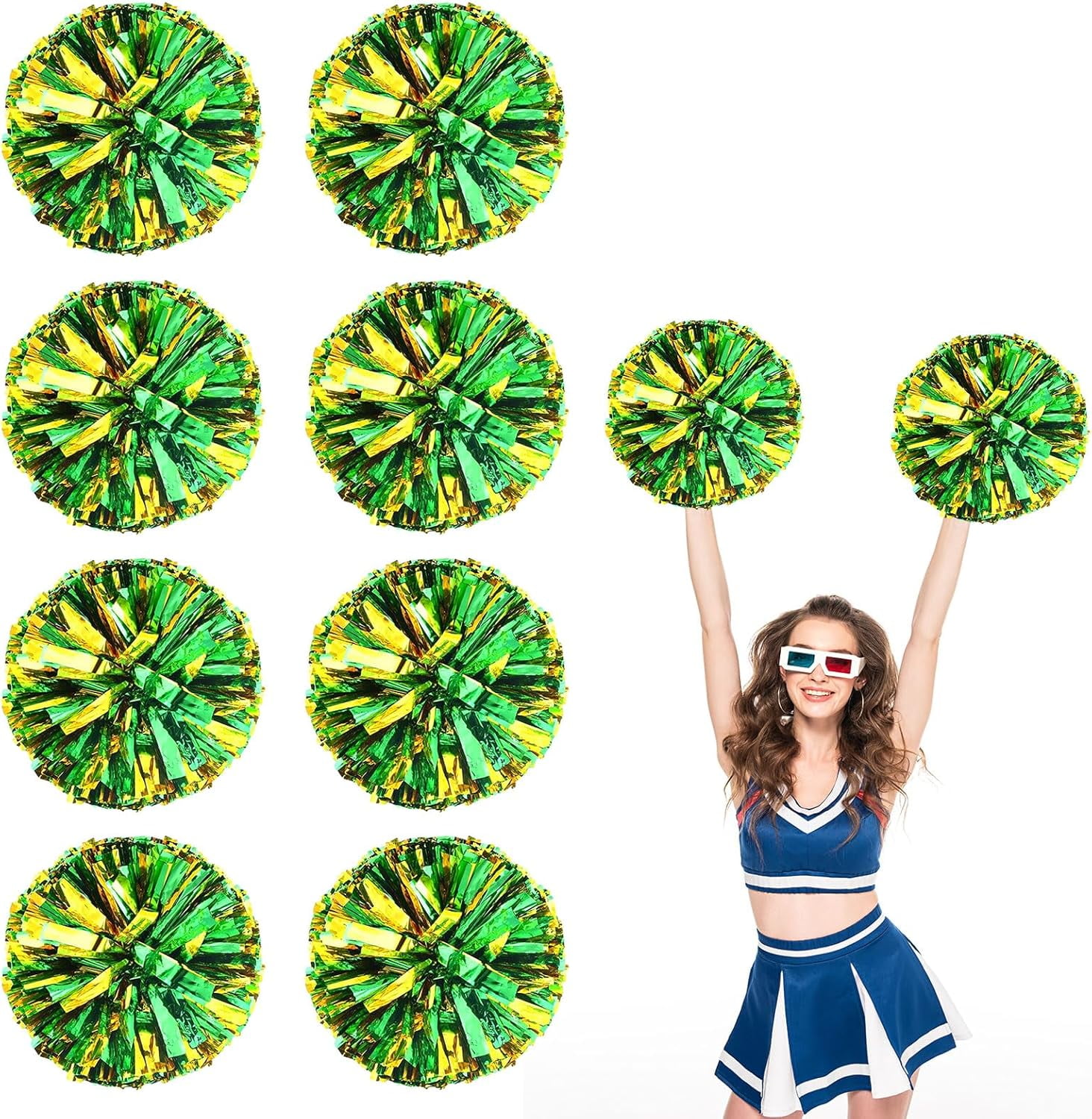 8 PCS Metallic Cheerleading Pom Pom for Team Spirit Sports Dance Cheering Kids Adults-Ring Style