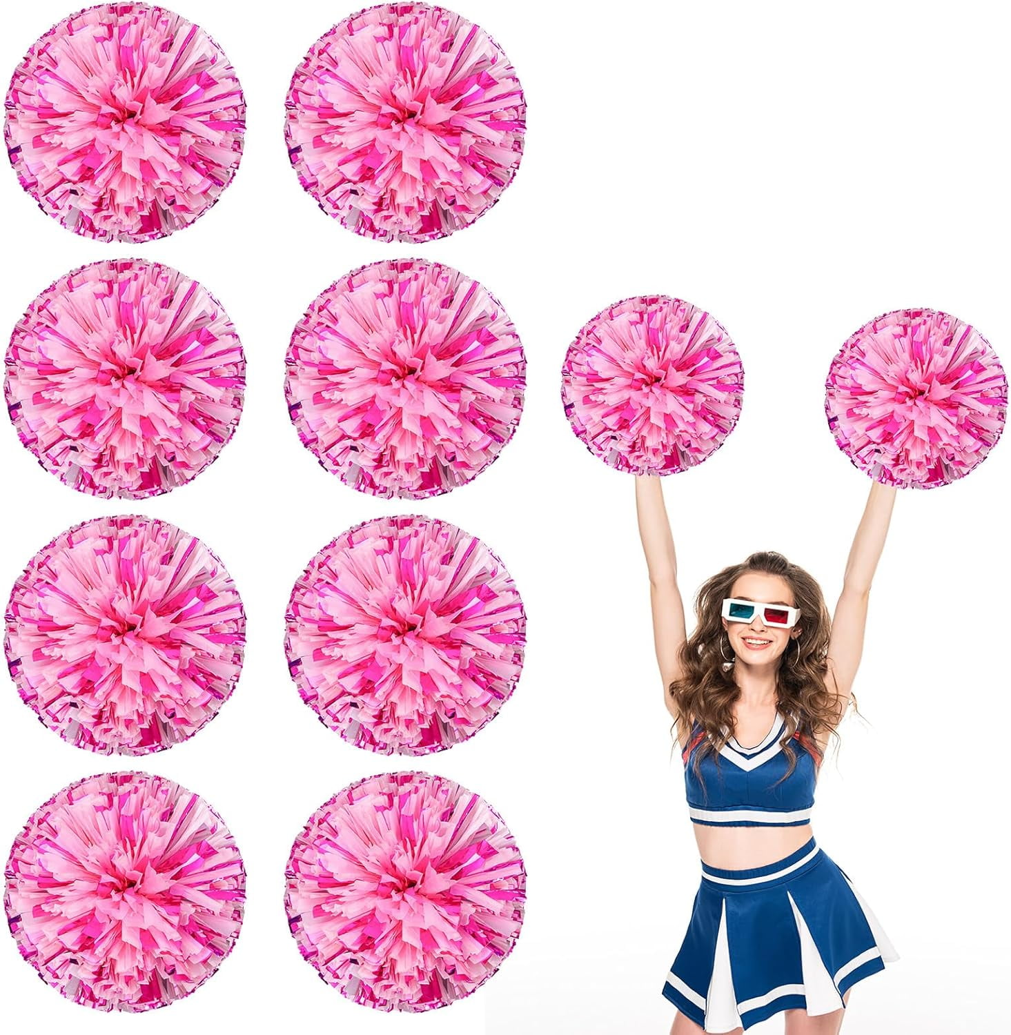 8 PCS Metallic Cheerleading Pom Pom for Team Spirit Sports Dance Cheering Kids Adults-Ring Style